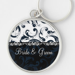 Zwarte en witte Floral Sleutelhanger