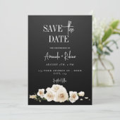 Zwarte en Witte Floral sparen de Datum Kaart (Staand voorkant)