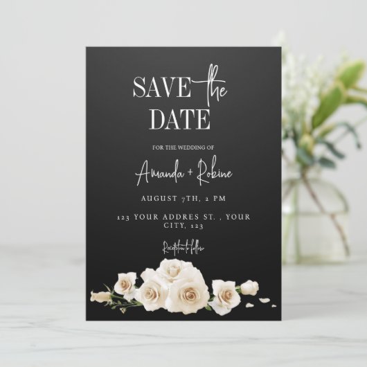 Zwarte en Witte Floral sparen de Datum Kaart (Staand voorkant)