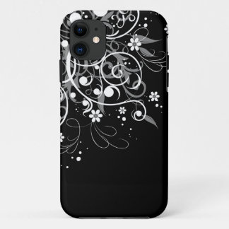 Zwarte en witte Floral Swirls iPhone 11 Hoesje