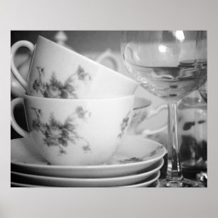 Zwarte en Witte Floral Tea Cups & Goblets 16x20 Poster