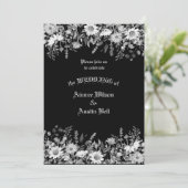 Zwarte en witte Floral Wedding Kaart (Staand voorkant)