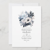 Zwarte en witte Floral Wedding Kaart (Voorkant)
