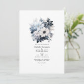Zwarte en witte Floral Wedding Kaart (Staand voorkant)