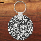 Zwarte en witte florale Sleutelhanger (Voorkant)