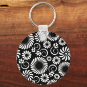 Zwarte en witte florale Sleutelhanger (Voorkant)