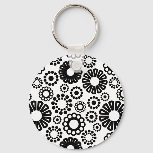 Zwarte en witte florale Sleutelhanger (Voorkant)