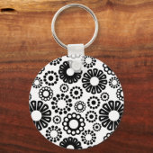 Zwarte en witte florale Sleutelhanger (Voorkant)