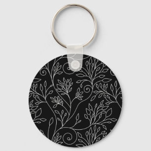 Zwarte en witte florale Sleutelhanger
