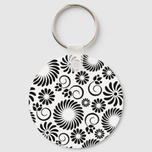 Zwarte en witte florale Sleutelhanger