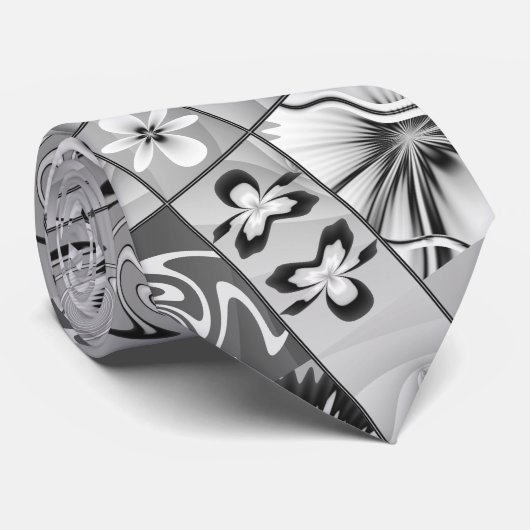 Zwarte en witte florale stropdas (Opgerold)