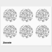 Zwarte en witte florale tekening ronde sticker (Vel)