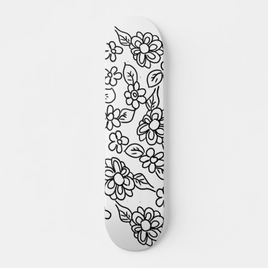 Zwarte en witte florale tekening skateboard (Voorkant)