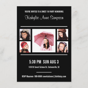 Zwarte en witte foto Sweet 16 Birthday Party Kaart