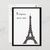 Zwarte en witte Franse poka Dots Eiffel Tower Briefkaart (Voorkant / Achterkant)