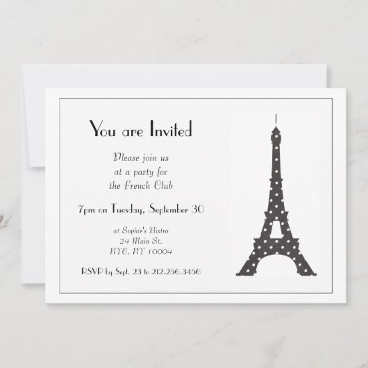 Zwarte en witte Franse poka Dots Eiffel Tower Kaart (Voorkant)