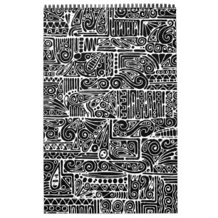 Zwarte en witte geometrische art. 2-Sjabloon Kalender