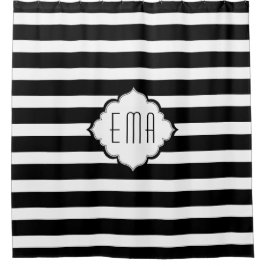 Zwarte en witte geometrische strips douchegordijn