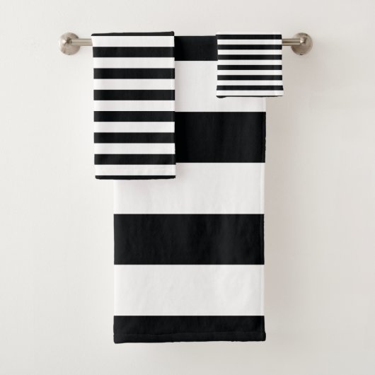 Zwarte en witte gestreepte chic pattern bad handdoek (Insitu)