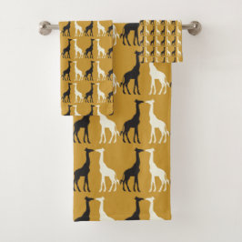 Zwarte en witte Giraffe Silhouettes op Gold Bad Handdoek