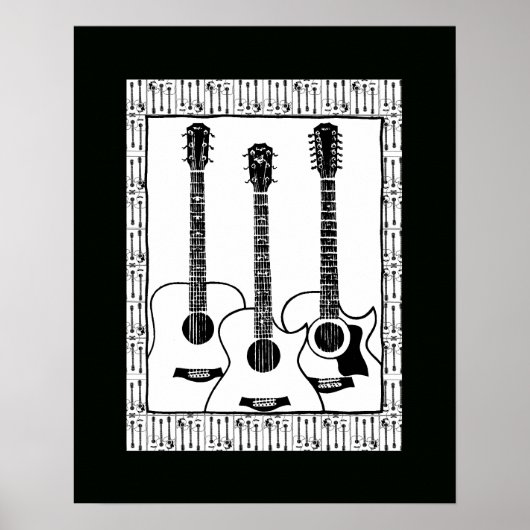 zwarte en witte gitaardecor poster (Voorkant)