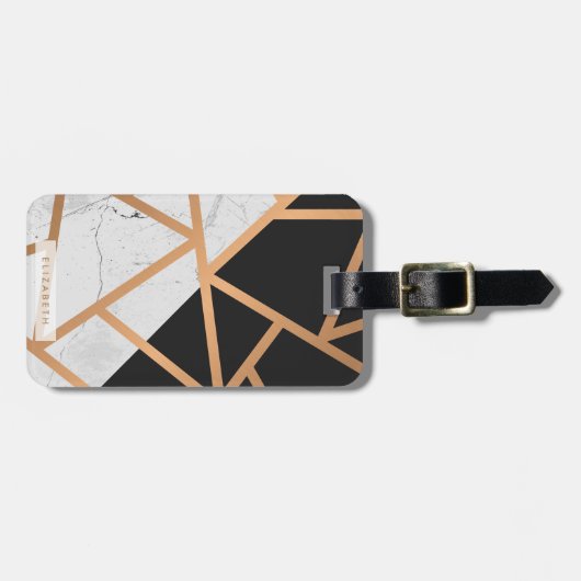 Zwarte en witte gouden marmer bagagelabel (Voorkant horizontaal)