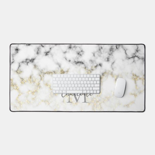 Zwarte en witte goudsparametensmaak Monogram Bureaumat (Keyboard & Muis)