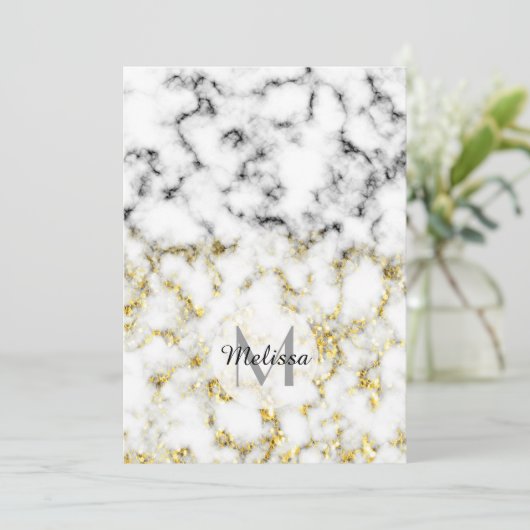 Zwarte en witte goudsparametensmaak Monogram Kaart (Staand voorkant)