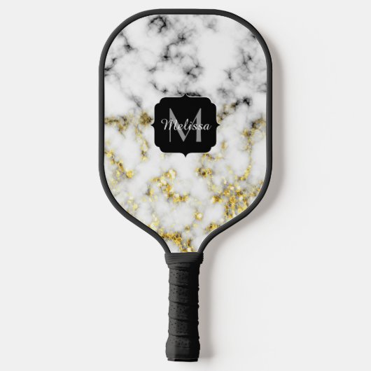 Zwarte en witte goudsparametensmaak Monogram Pickleball Paddle (Achterkant)