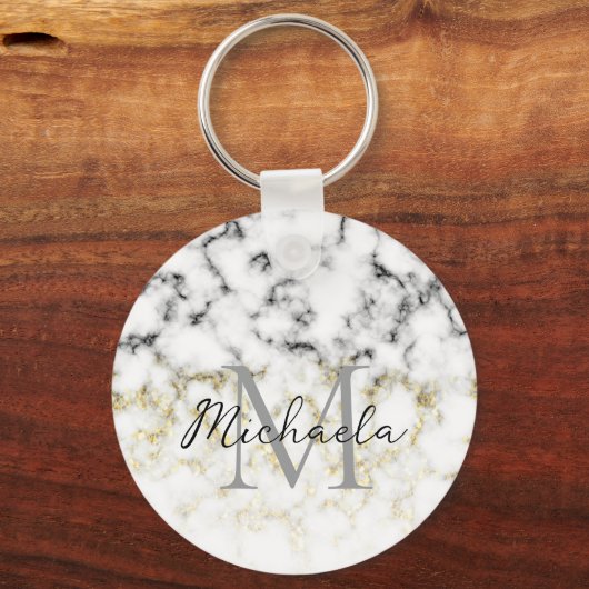 Zwarte en witte goudsparametensmaak Monogram Sleutelhanger (Voorkant)