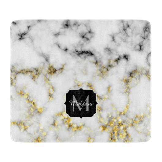 Zwarte en witte goudsparametensmaak Monogram Snijplank (Voorkant)
