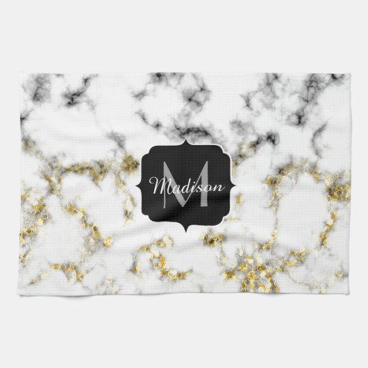 Zwarte en witte goudsparametensmaak Monogram Theedoek (Horizontaal)
