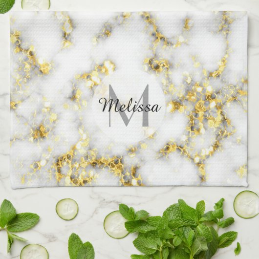 Zwarte en witte goudsparametensmaak Monogram Theedoek (Gevouwen)
