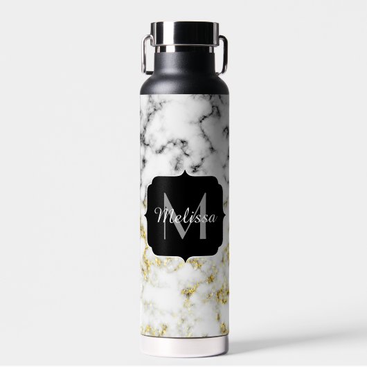 Zwarte en witte goudsparametensmaak Monogram Waterfles (Voorkant)
