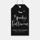 Zwarte en Witte Griezelige Halloween Borstel Calli Cadeaulabel (Achterkant)