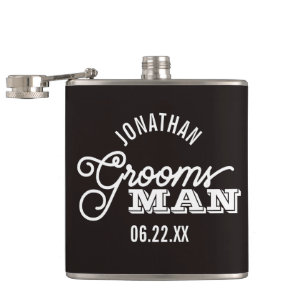 Zwarte en Witte Groomsman Vinyl Wrapped Flask Heupfles