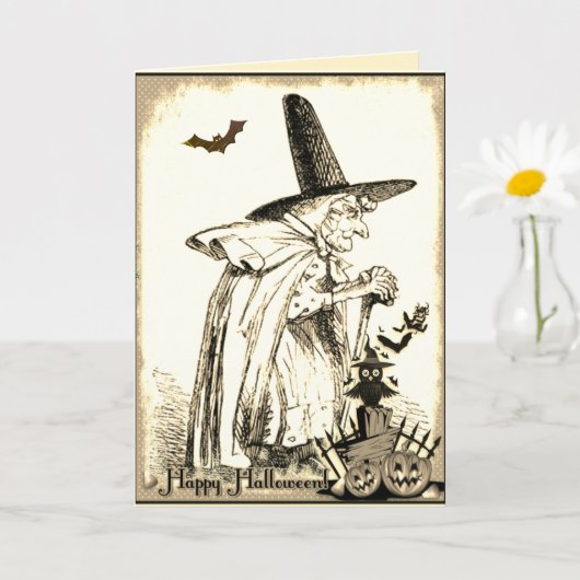 zwarte en witte halloween witch Kaart (Kleine Plant)