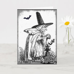 zwarte en witte halloween witch Kaart
