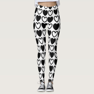 Zwarte en witte harten leggings