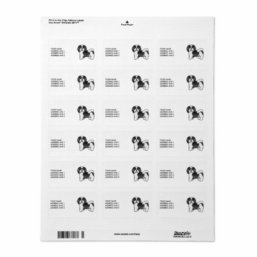 Zwarte en witte Havanese cartoon Dog en aangepaste Etiket (Full Sheet)