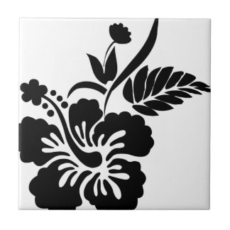 Zwarte en witte Hawaiaanse bloemen Tegeltje