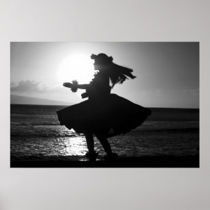 Zwarte en witte Hawaiian Hula Dancer Poster
