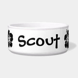 Zwarte en witte Hibiscus-bloemen met naam Voerbakje