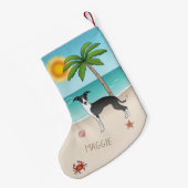 Zwarte en witte hond bij het strand van de Tropisc Kleine Kerstsok (Achterkant (Hangend))