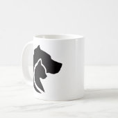Zwarte en witte hond en kat koffiemok (Voorkant links)