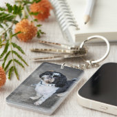 Zwarte en witte hond sleutelhanger (Voorkant Rechts)