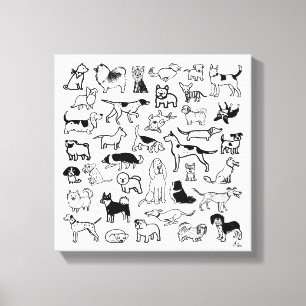 Zwarte en witte honden Verschillende Hondenrasse Canvas Afdruk