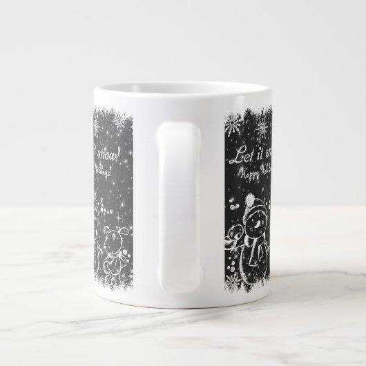 Zwarte en witte houtskool Snowman-Let het sneeuw Jumbo Mok (Achterkant)