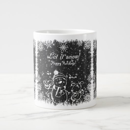 Zwarte en witte houtskool Snowman-Let het sneeuw Jumbo Mok (Voorkant)