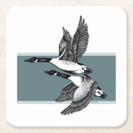 Zwarte en witte illustratie van Canada Geese Vierkante Kartonnen Onderzetter